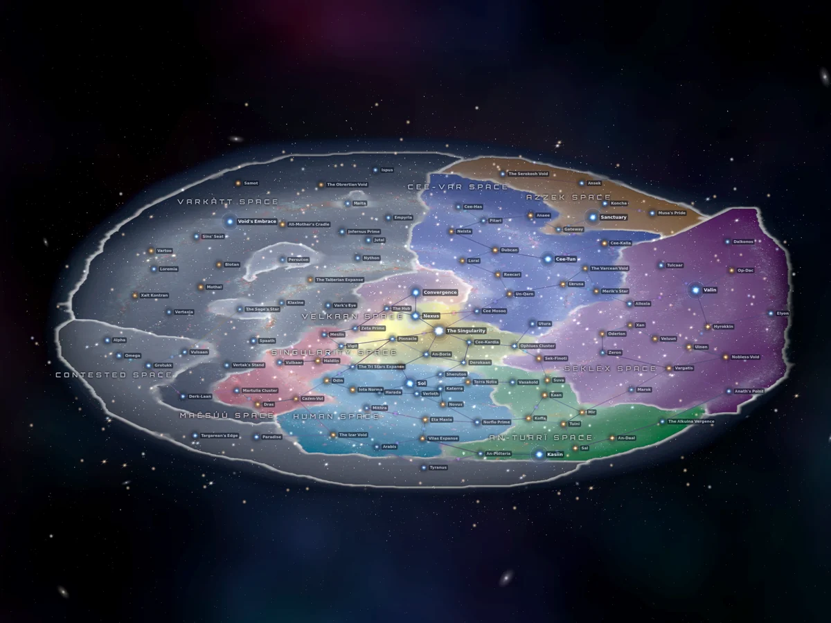 The Legacy of the Horizon galaxy map: ten regions of space bound by the Warp-Sling Network, with The Singularity at the luminous centre